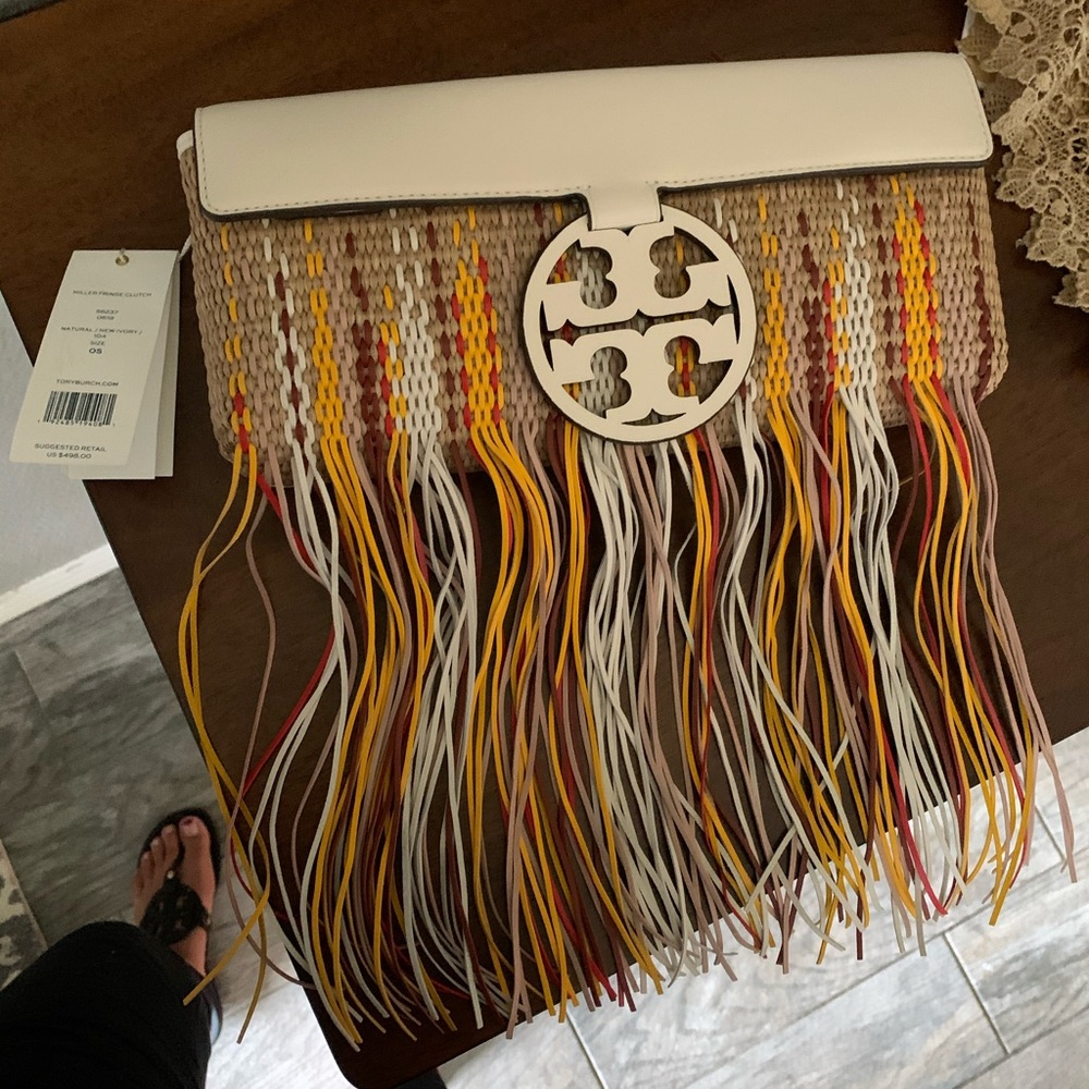 HP♥️ Tory Burch Miller Fringe Woven Clutch - Picture 10 of 10